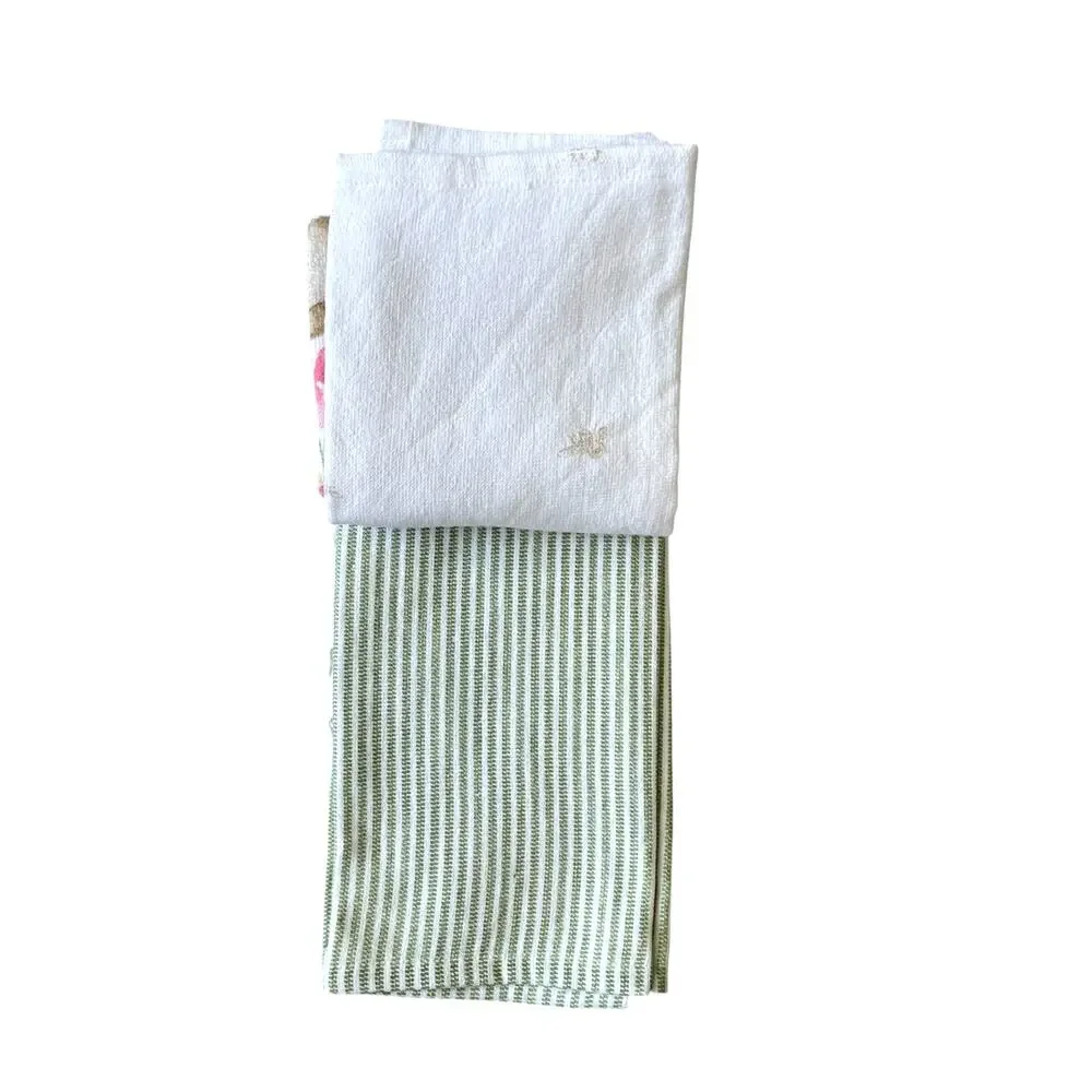 TAHARI HOME Kitchen Towels 3pk Easter Bunny Rabbit Spring Floral 18X28 New